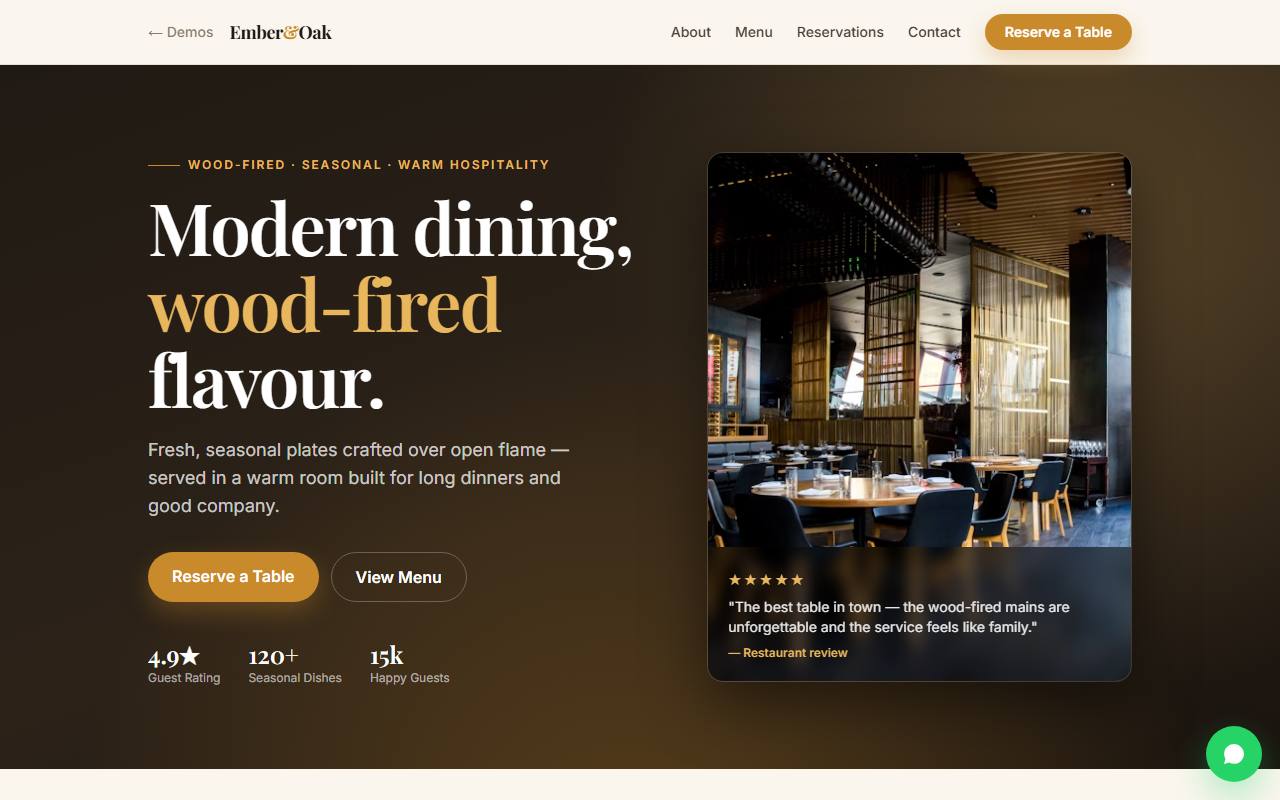 Ember and Oak restaurant demo